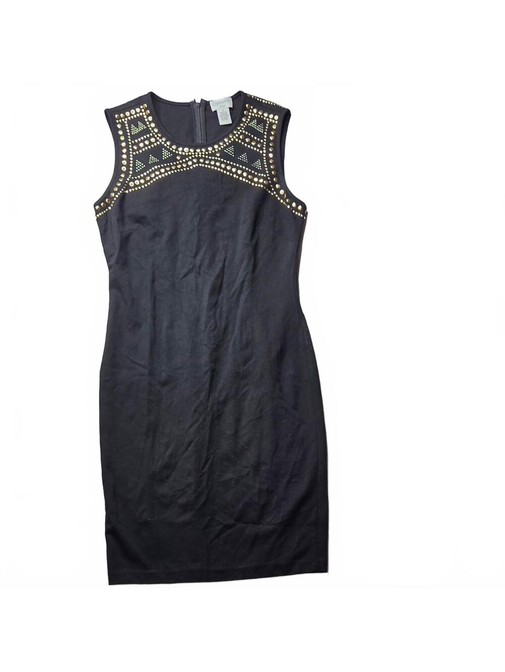 Carmen Marc Valvo Black Studded Geometric Sheath Dress Sleeveless Size M LBD